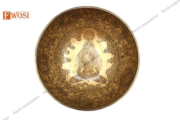 13 Inch Yogi Carving Tibetan Singing Bowl with Mallet & Cushion | Antique Sound Bowl For Yoga Therapy | Healing Bowl | Meditation Bowl