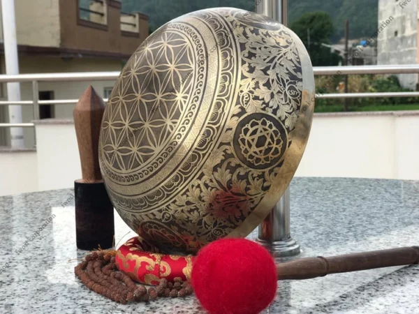 15 Inch Yogi Carving Tibetan Singing Bowl Mallet & Cushion | Antique Sound Bowl Meditation Bell for Yoga | Healing Bowl | Self-Care Gift - Image 4