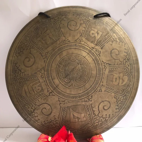 16 Inch Antique Conch Shell Carving Tibetan Gong Mallet & Cushion | Mindfulness Bell Sound Bowl Yoga Therapy | Meditation Gongs - Image 3