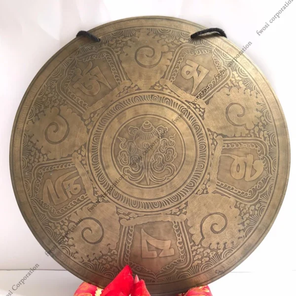 16 Inch Antique Conch Shell Carving Tibetan Gong Mallet & Cushion | Mindfulness Bell Sound Bowl Yoga Therapy | Meditation Gongs - Image 4