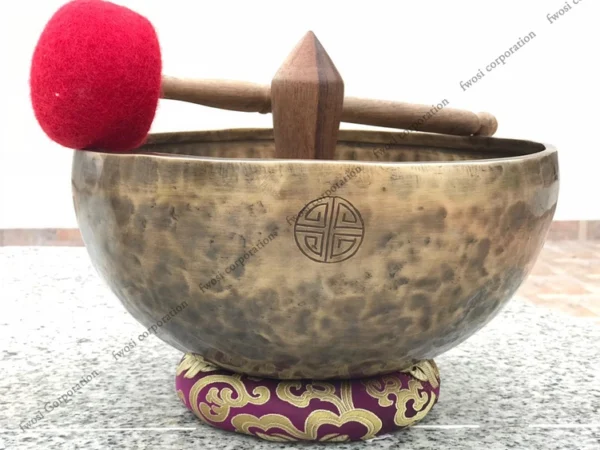 16 Inch Antique Tibetan Singing Bowl with Mallet | Mindfulness Bell Sound Bowl for Yoga | Healing Bowl | Meditation Bowl | Self-Care Gift - Image 2