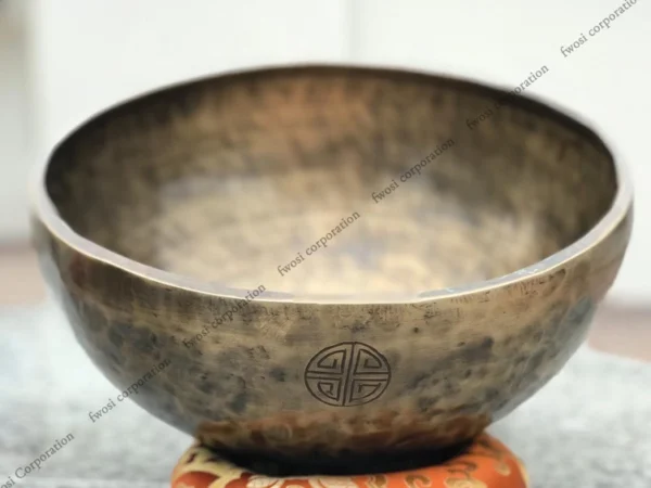 16 Inch Antique Tibetan Singing Bowl with Mallet | Mindfulness Bell Sound Bowl for Yoga | Healing Bowl | Meditation Bowl | Self-Care Gift - Image 5