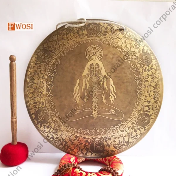 18 Inch Seven Chakra Yogi Gong | Beautiful Yogi Carving Gong